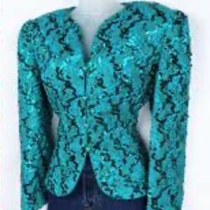 Vintage Nah Nah Collection Women’s Teal Sequin Emerald Turquíes Blazer Size 12